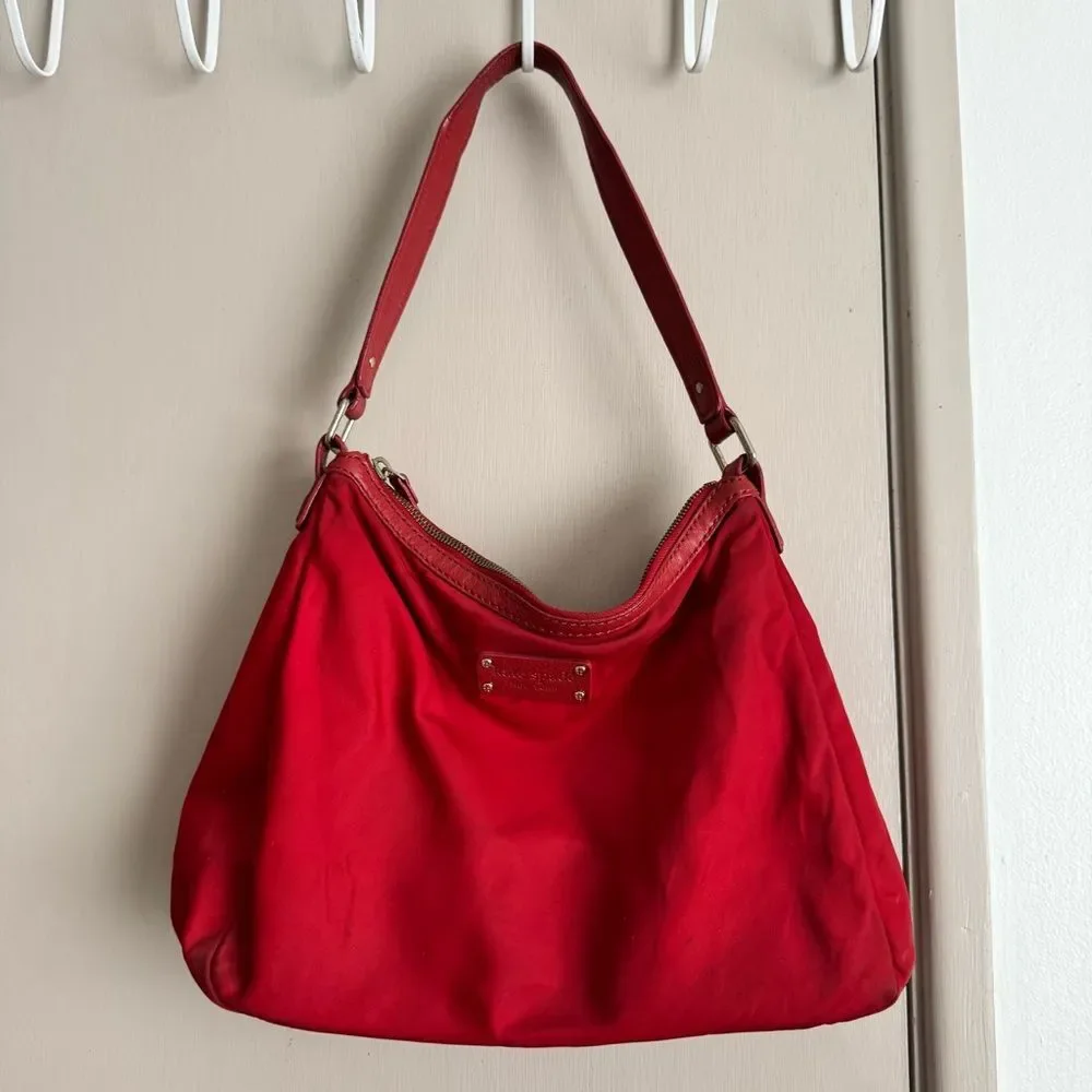 Kate Spade New York Red Nylon and Leather Trim Hobo Shoulder Bag